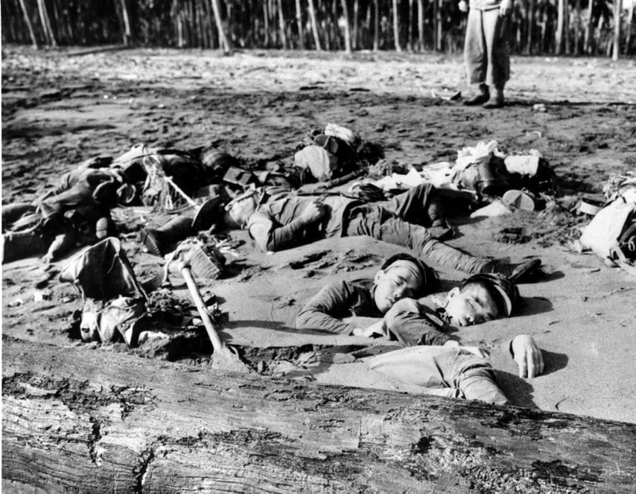 Dead Japanese soldiers on the beach at Guadalcanal